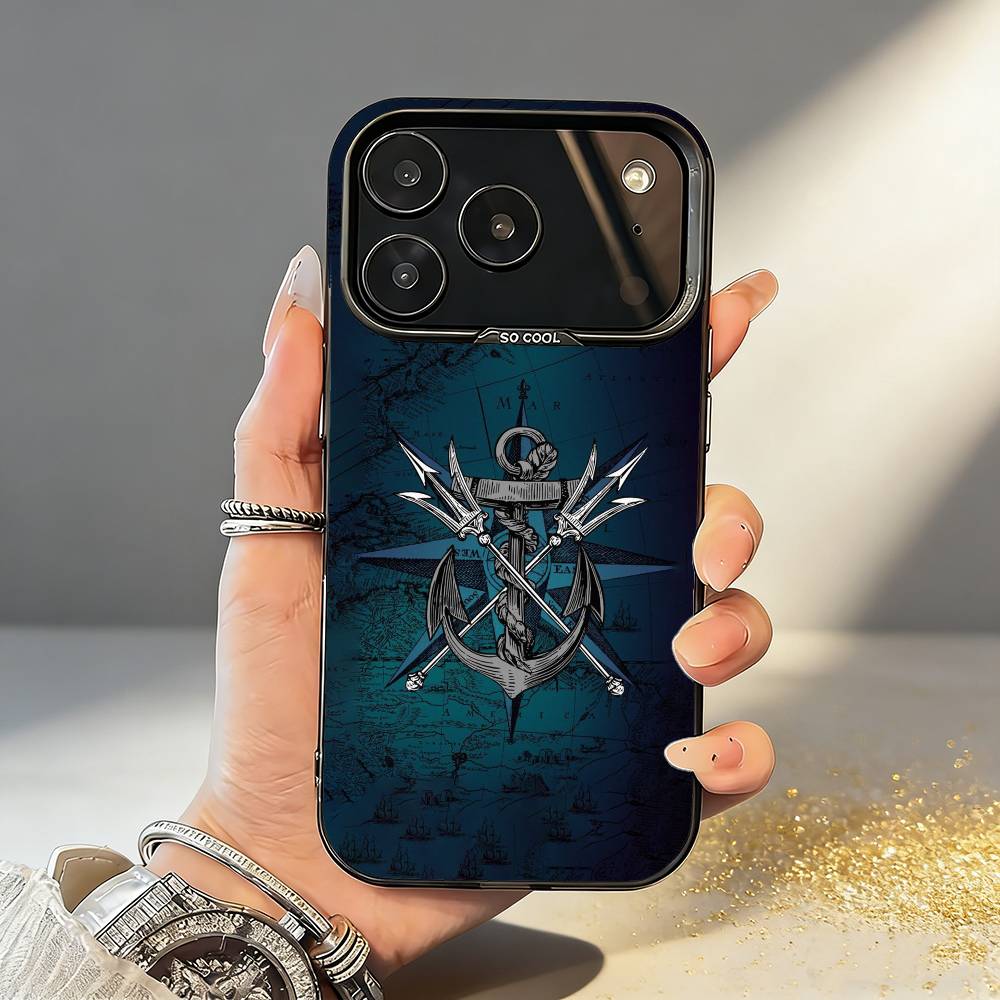 C-Compass S-Sailor Phone Case For iPhone17 16 15 14 13 12 Pro Max Grey Black Matte Laser Metallic Aurora Funda