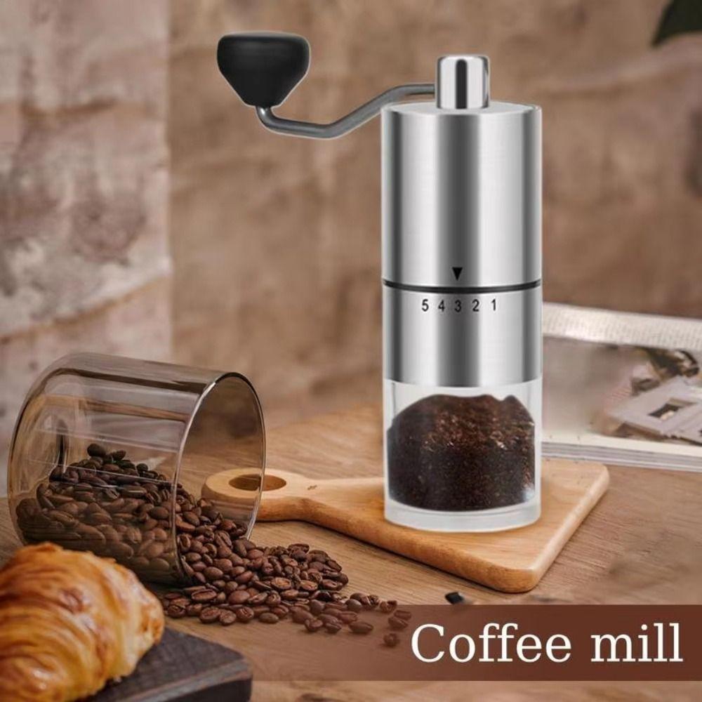 Clear Bin Manual Coffee Grinder 5-Gears Adjustable Portable Coffee Grinding Machine  Home Use