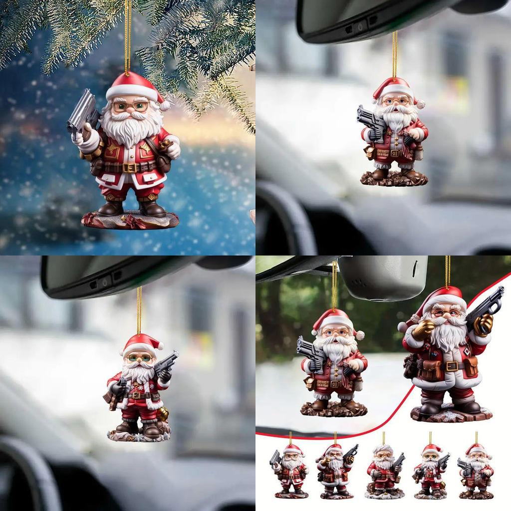 Colorful Cartoon Santa Claus Pendant With Handheld Gun For Fun Holiday Party Decor
