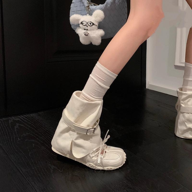 Romank~ Ballerinas Damen Plateau Schuhe Mary Jane Schuhe Coole Stiefel Pile Kurze Stiefel Damen