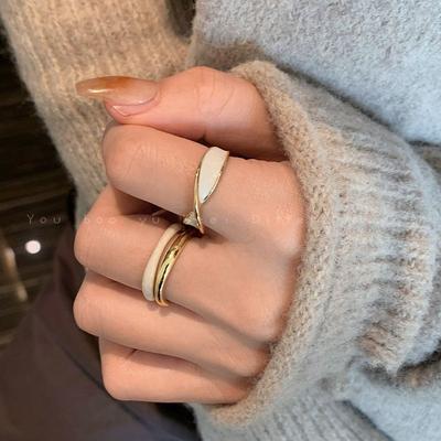Gold Cross Double Drip Glaze Ring Women's Ins Niche Design Open Fashion Ring Personalized Index Finger Ring