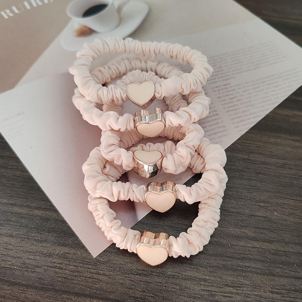 5PC European and American Cream Heart High Elasticity Hair Ties for Women Girls Ponytail Holder Hair Rings Rope Accessories