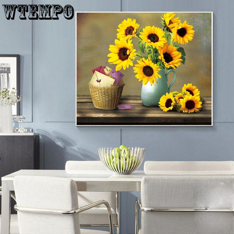 Cross-stitch Sunflower Full Diamond Painting Living Room Modern Minimalist Fresh Natural Wind Sticker Diamond Painting 5D