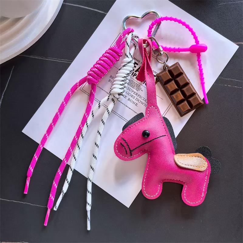 3d Cute Animal Keychain Creative Little Horse-shaped Bag Charm Horse Year Mascot Decoration Woven Rope Chocolate Keychain Gift