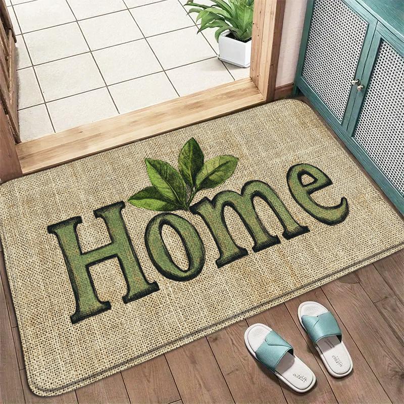 Brown Home Black Handwritten Carpet Mat Anti-Slip Rubber Backing Rug for Entryway Front Door Mat Hallway Home Decoration Durable