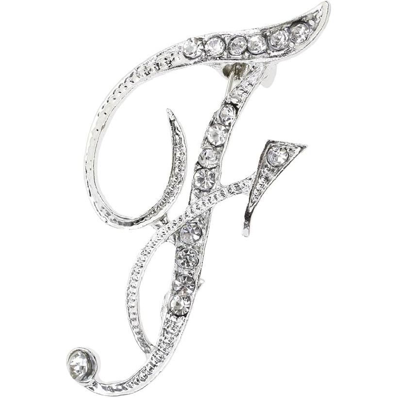 26 Letter Brooch Pins Small Silver Metal Rhinestone Crystal Initial A~Z Alphabet Brooch Lapel Pins for Men Women Girls Boys Birthday Christmas