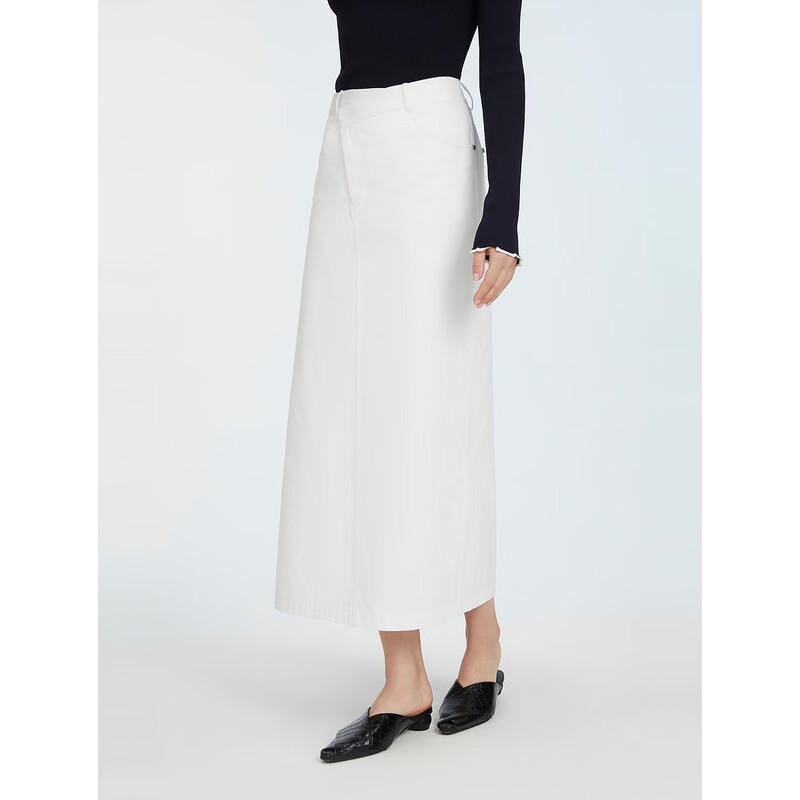 ELLE Women s White Pure Cotton Design Straight Skirt S