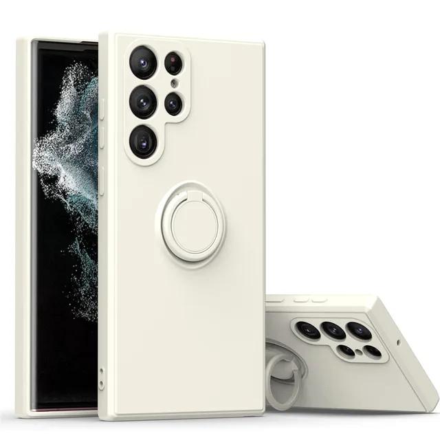 for Samsung Galaxy S24 S23 S22 S21 FE Plus Ultra Case Liquid Silicon Ring Holder Stand Cover Soft Shell Anti-fall NonSlip Fundas