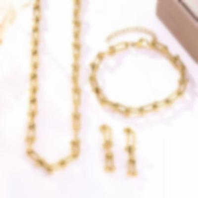 European and American Style U-Shaped Horseshoe Necklace, Bracelet, and Stud Earrings Set - 18K Gold Titanium Steel Bamboo Joint Design