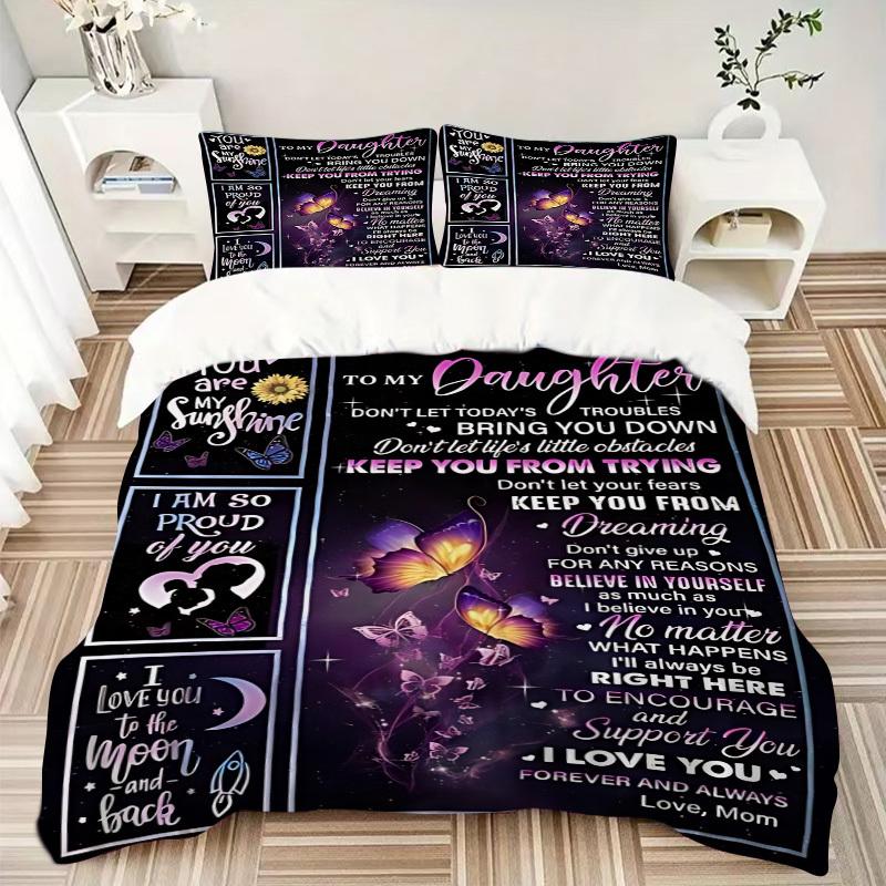 3PCs Daughter Encouragement Quote Design Cover Set, Breathable Fabric, Machine Washable (1 Duvet Cover + 2 Pillowcases) (Without Quilt) Yy250911082