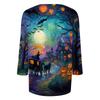 Women Halloween Pumpkin Print 3/4 Sleeve Shirt Round Neck Loose Fit Casual T-Shirt Top for Fall Seasonal Wear