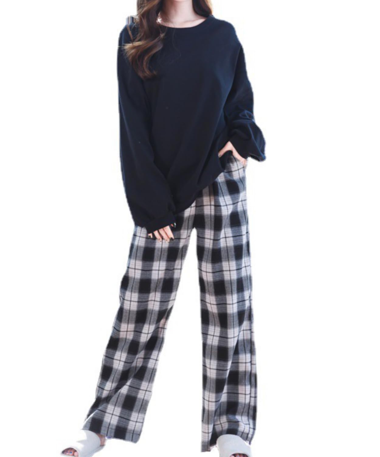 

Renrock Cotton Pajama Long Sleeves and Loungewear Women s 100% Set, Spring/Autumn Check, Pants, (XL)