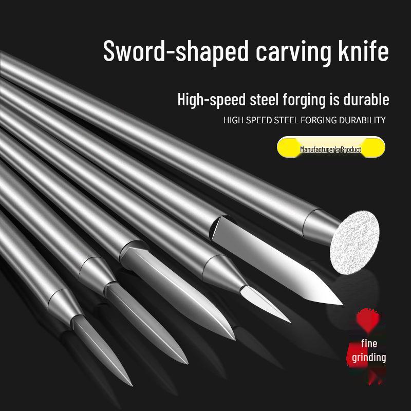 High-Speed Electric Sword-Shaped Wood Carving Knife - White Steel Tool for Woodworking and Dental Engraving.