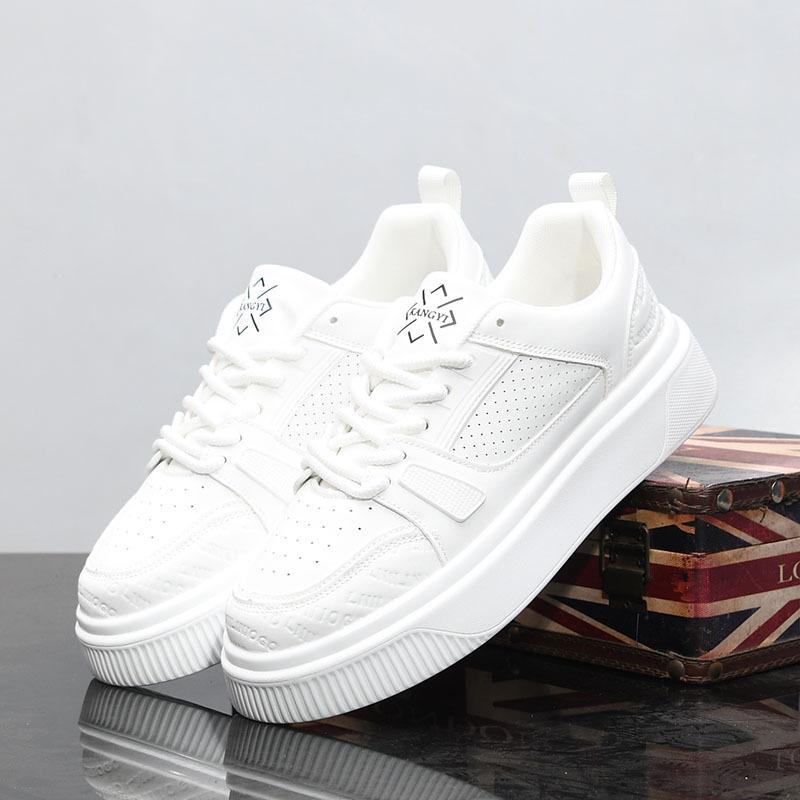 Thick-soled leather spring and summer new breathable muffin tide casual board shoes inner height-increasing shoes