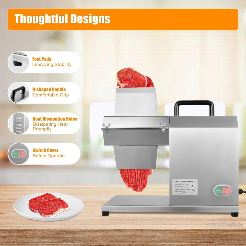 Commercial Meat Dicing and Tenderizing Machine, 110V 450W Heavy-Duty Meat Dicing and Tenderizing Tool,Food-Grade Stainless Steel