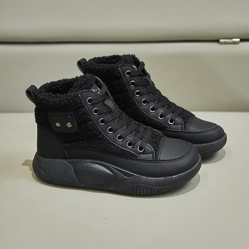 

Жіночі зимові високі туфлі на хутряній підкладці Відпочинкові чоботи для снігу без ковзання Повсякденні короткі черевики зі штучної шкіри для жінок Теплі ботильйони на флісовій підкладці 40 чорний