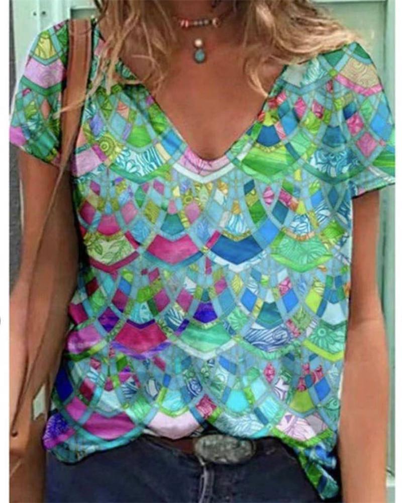 

Новая летняя женская футболка Amazon Painted с V-образным вырезом и короткими рукавами 5XL