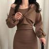 Französisches Elegantes Anzug-Trägerkleid Langarm Einfarbig Party Sexy Bodycon Damenkleid Herbst Winter Damenkleid Y2K