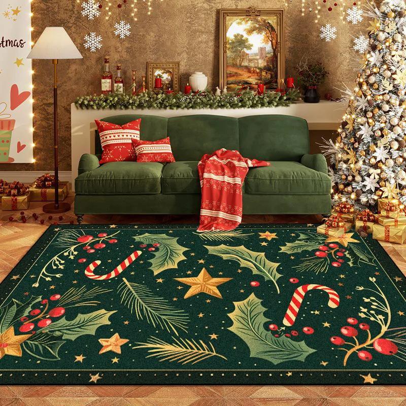 Christmas Style Fluffy Dark Green Room Carpet Living Room Antiskid Home Decoration Rug Big Size Bedroom Parlor Mat for Children