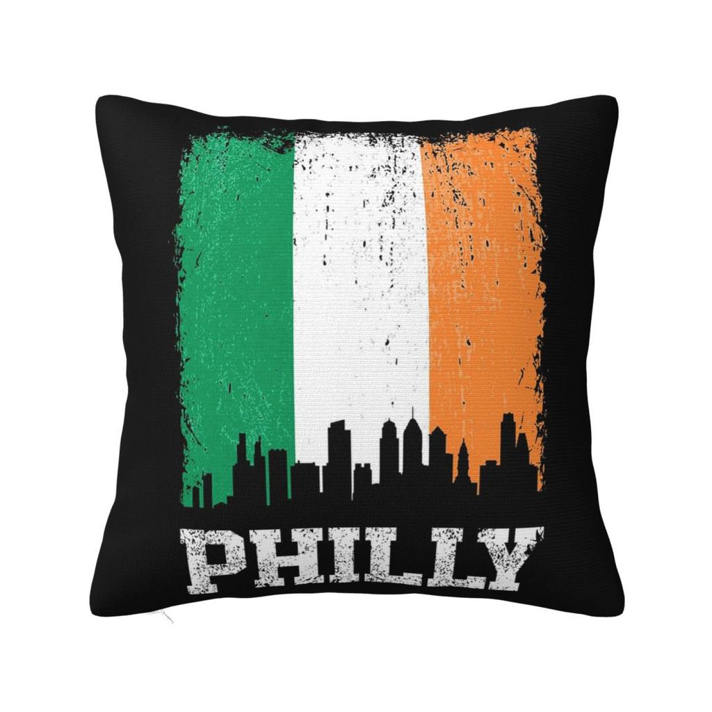 Vintage Philadelphia Irish Flag Philly Skyline Pride Square Pillowcase Pillow Cover Cushion Comfort Throw Pillow for Home Sofa