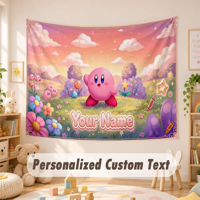 Arazzo Personalizzato con Testo e Nome, Appeso da Parete Kirby Stile Boho, Arazzo Decorativo per Sfondo Stanza