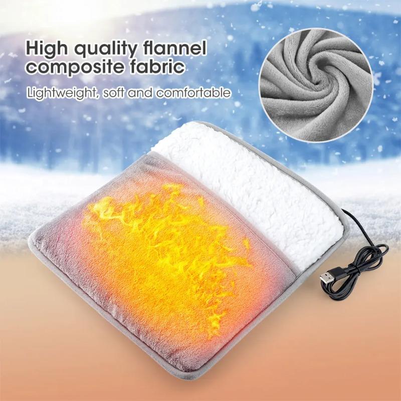 Household Feet Warmer Heater USB Soft Plush Thermal Blanket Feet Foot Warming Mat Heating Slippers for Home Office Bedroom