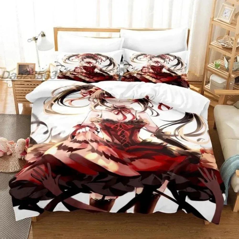 Anime Date A Live Kurumi Tokisaki Bedding Set Boys Girls Twin Queen Size Duvet Cover Pillowcase Bed Kids Adult Customizable