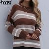 Women's Fashion Casual Stripe Print Autumn Winter Long Sleeve O-Neck Loose Sweaters