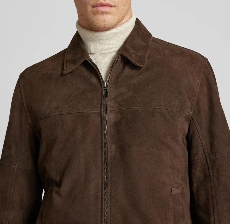 Handmade Brown Men’s Suede Real Soft Lambskin Leather Stylish Fit Biker Jacket