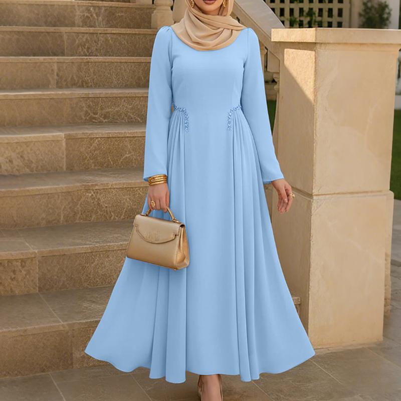 

ZANZEA Жіноча мусульманська повсякденна сукня з круглим вирізом, довгим рукавом, вільного крою, довга 5XL синій