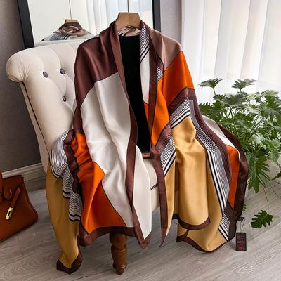 Fashion Luxury Silk Scarf Women'S Soft Smooth Scarf Wrap Turban Outdoor Scarf Long Shawl Beach Sunscreen 180*90Cm