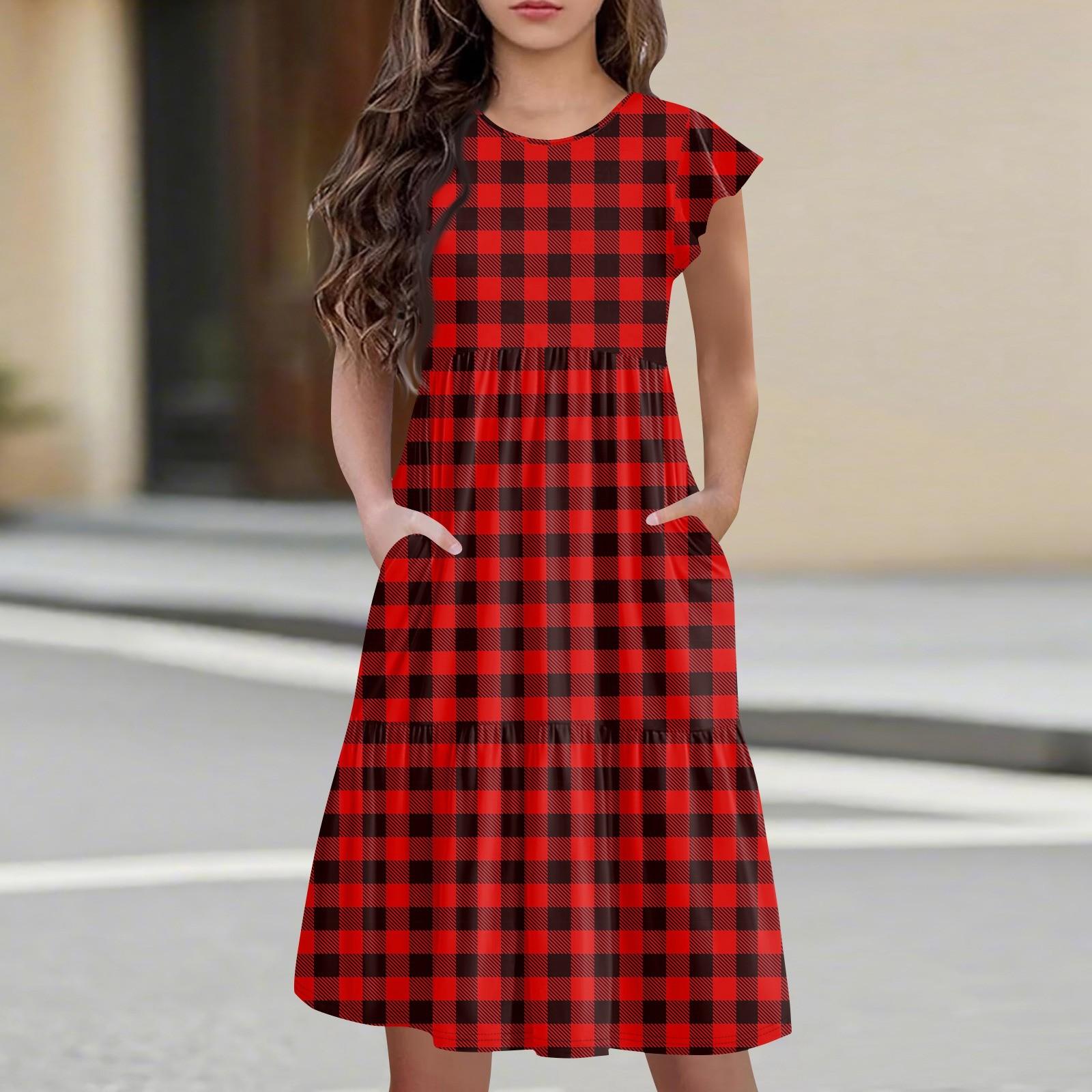 

Детская юбка с круглым вырезом, плиссированная, с коротким рукавом, юбка принцессы, модное повседневное платье с карманами для девочек 140 винный