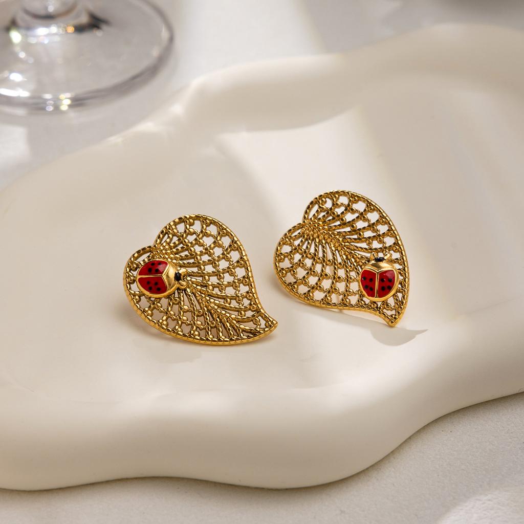 Light luxury niche high-end ladybug leaf earring jewelry