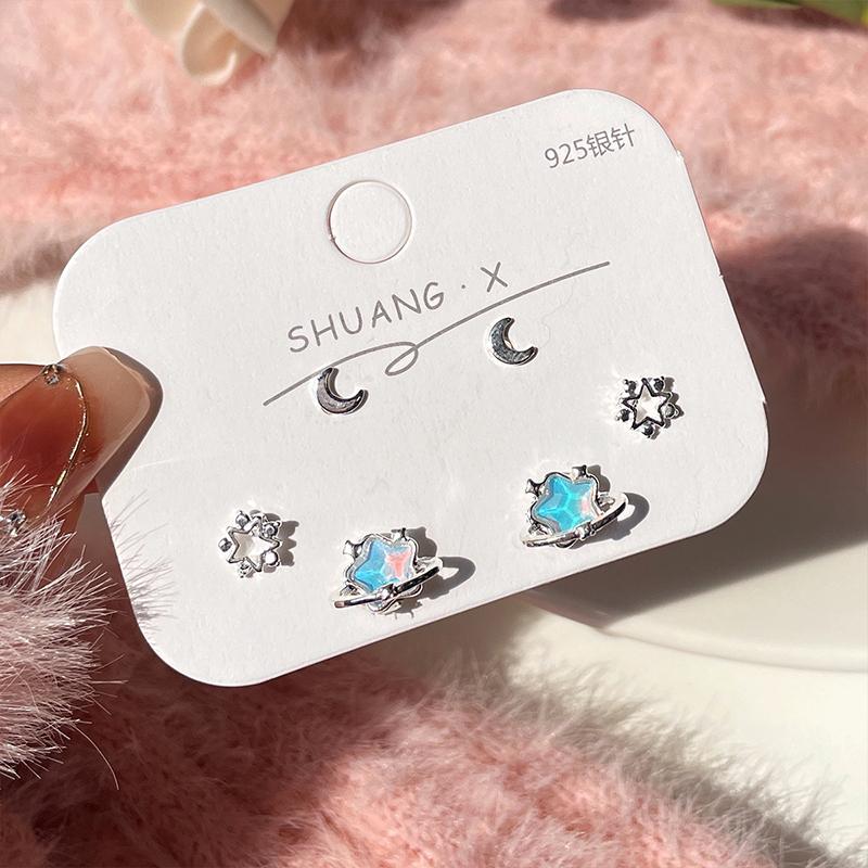 6Pcs/Set Women Colorful  Pentagram Star Moon Butterfly Stud Earring Trendy Punk Sweet Cool Earrings Aesthetic Jewelry