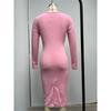 Damen Langarm Rundhals Französisch Retro Slim Langes Kleid