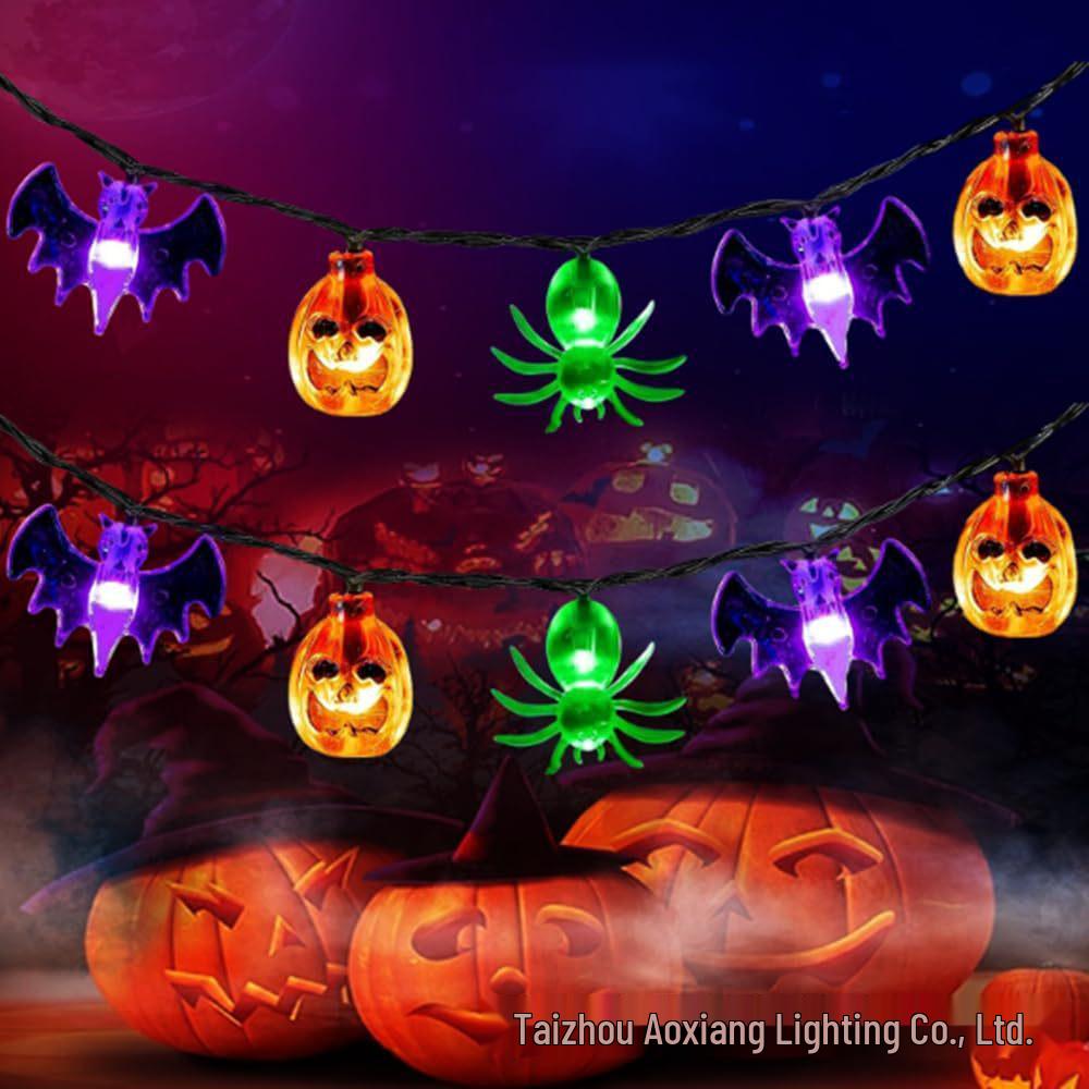 Halloween LED String Lights - Pumpkin, Spider, Ghost, Horror Decor, Marigold Colored Small Lights