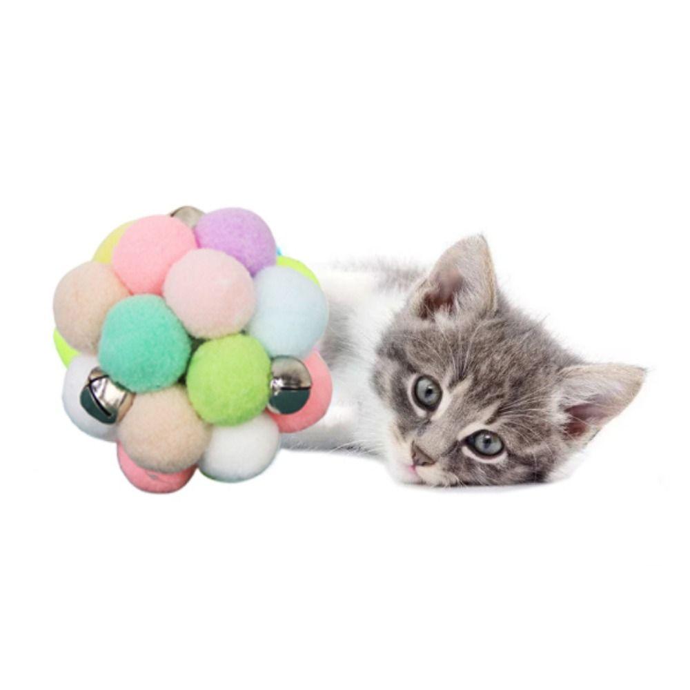 Bite Resistant Cat Catching Plush Ball with Bell Cat Plush Scratching Balls  Self Happy