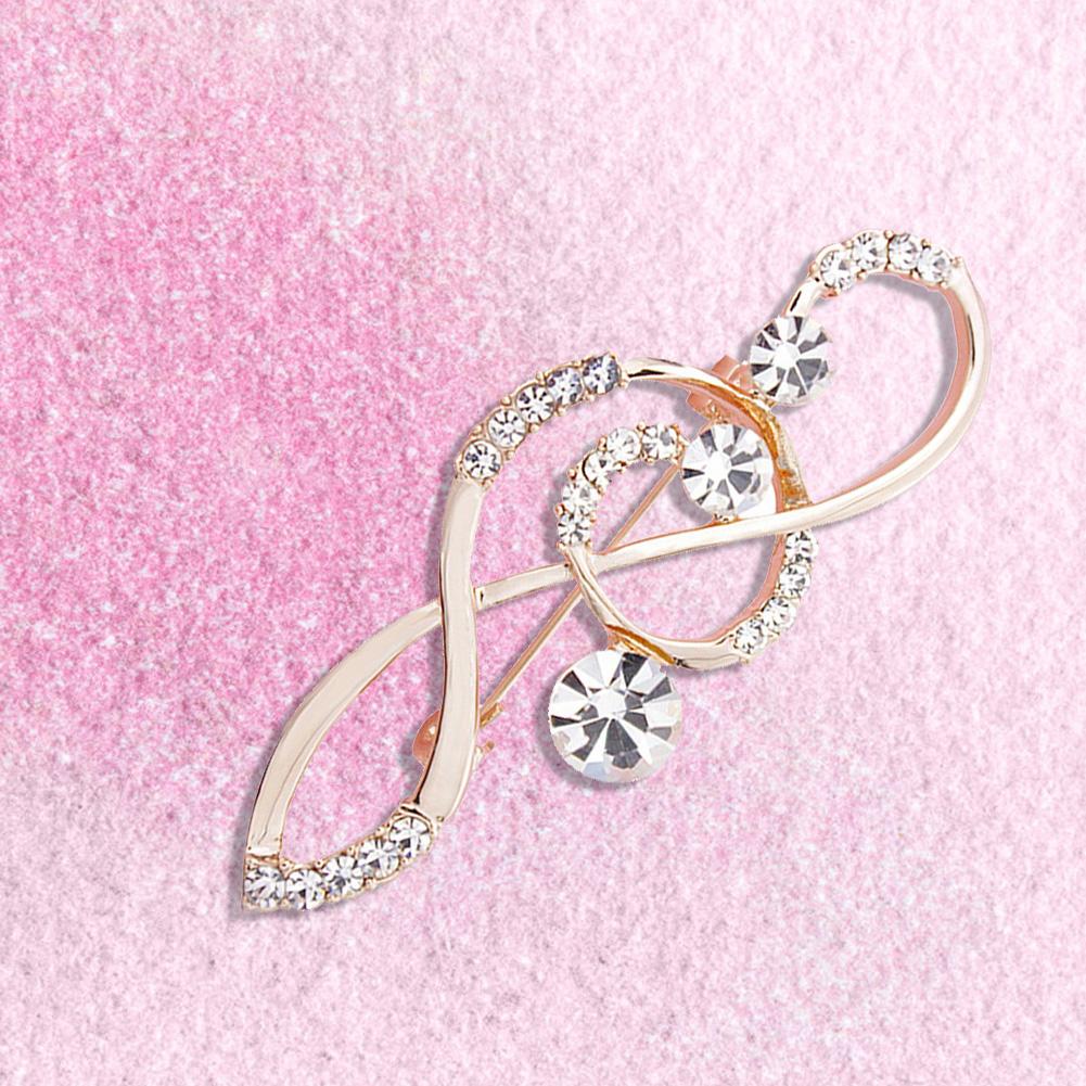 Elegant Women Ladies Exquisite Melody Brooch Pin with Rhinestone Clothing Accessory(Silver)