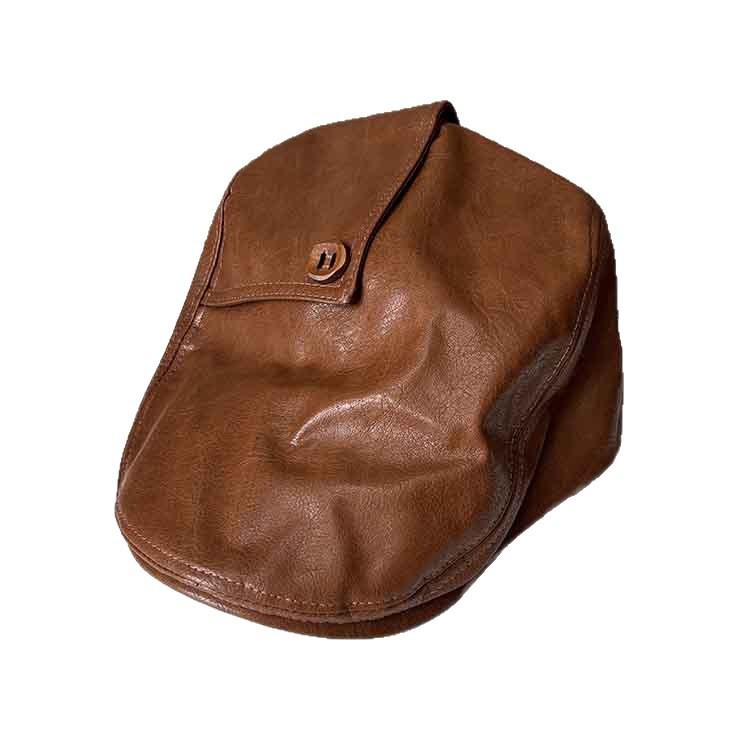 Early Autumn Big Head Circumference Pu Reverse Wear Forward Hat Men And Women Hong Kong Style Painter Hat British Retro Beret Hat