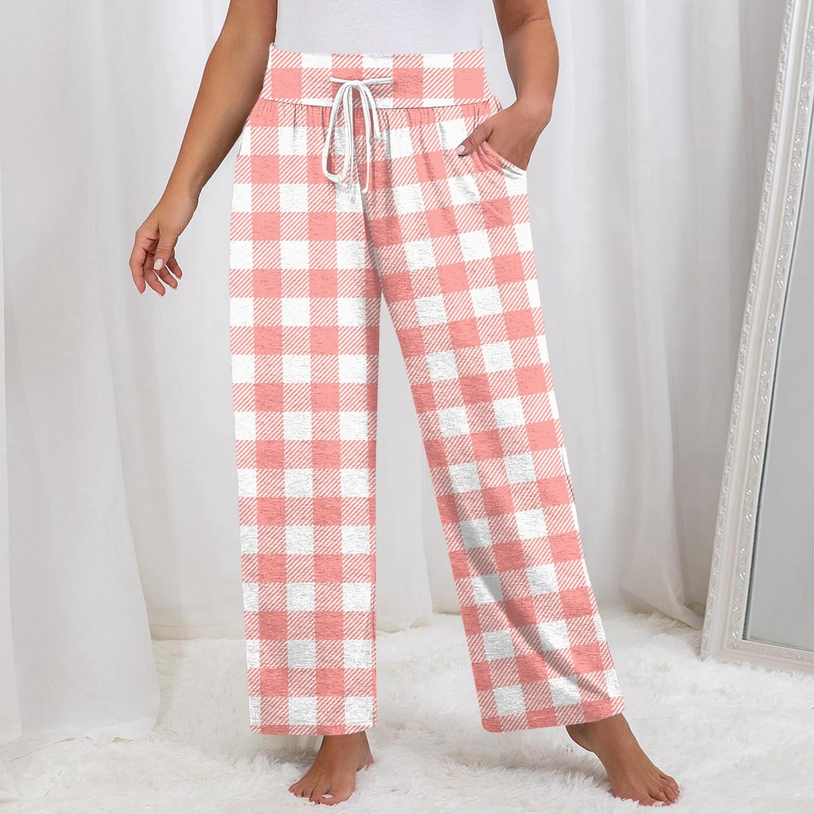 

Женские клетчатые штаны для йоги больших размеров с широкими штанинами, свободные повседневные спортивные штаны с карманами и завязками XL арбуз красный