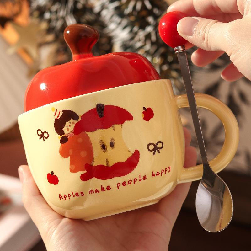 Give Girlfriends Birthday Gifts, Girls High-value Apple Mugs, Retro Ceramic Cups with Lids, Christmas Souvenirs
