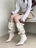 Vintage Western Pile Boots Women's 2025 Summer New Square Head Thin Heel Wide Tube Belt Buckle Folded Calf Boots