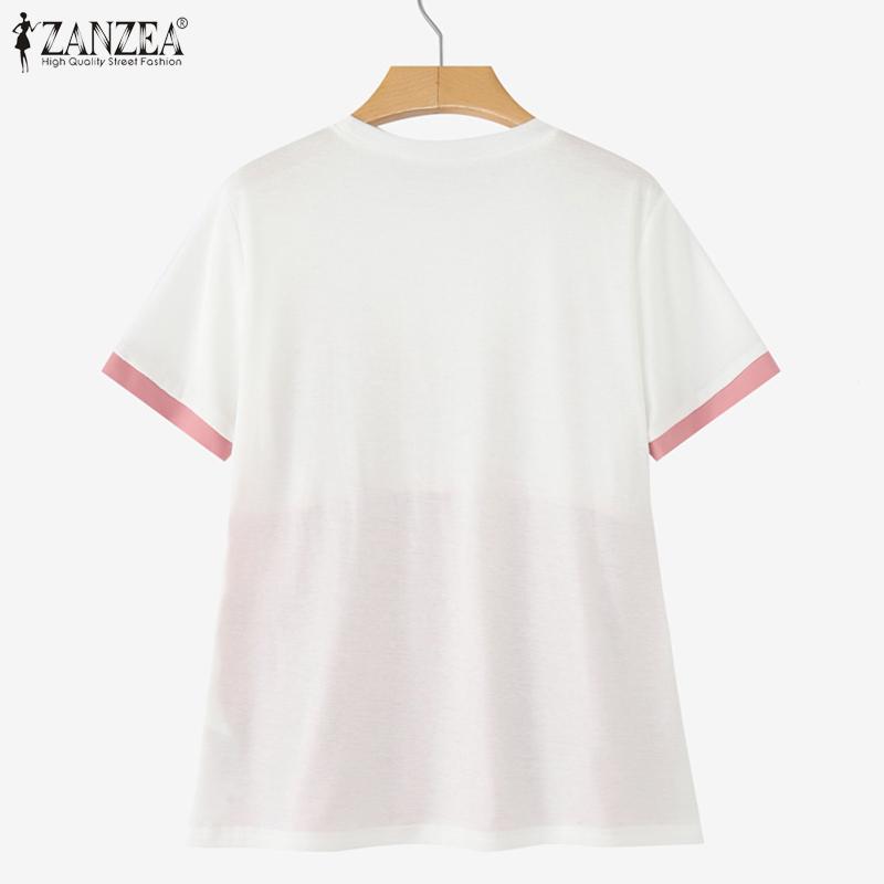 ZANZEA T-shirts d'été pour femmes à patchwork à pois décontractés à manches courtes