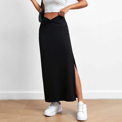 Damen Office Unifarben Hohe Taille Seitenschlitz Bodycon Rock