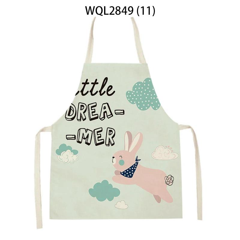 Cute Animal Style Kitchen Aprons Adult Kids Sleeveless Linen Cooking Aprons Cartoon Fox Giraffe Rabbit Pattern Baking Aprons