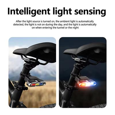Bicycle Taillights Solar Charging Waterproof LED Mountain Bike Safety Taillights Waterproof Three Color Induction Warning Lights