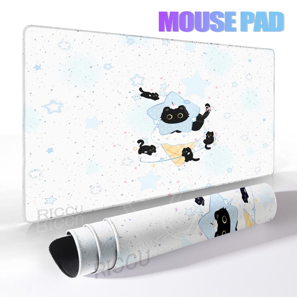 Large Cute Black Cat Mouse Pad E-sport Computer Keyboard Pad Mouse Mat Natural Rubber Anti-Slip Office Desk Pad Gift for Friend