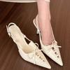 Sandales à nœud pointu pour femmes Fine High Heel Shallow Mouth Baotou Solid Colour Casual Sandals