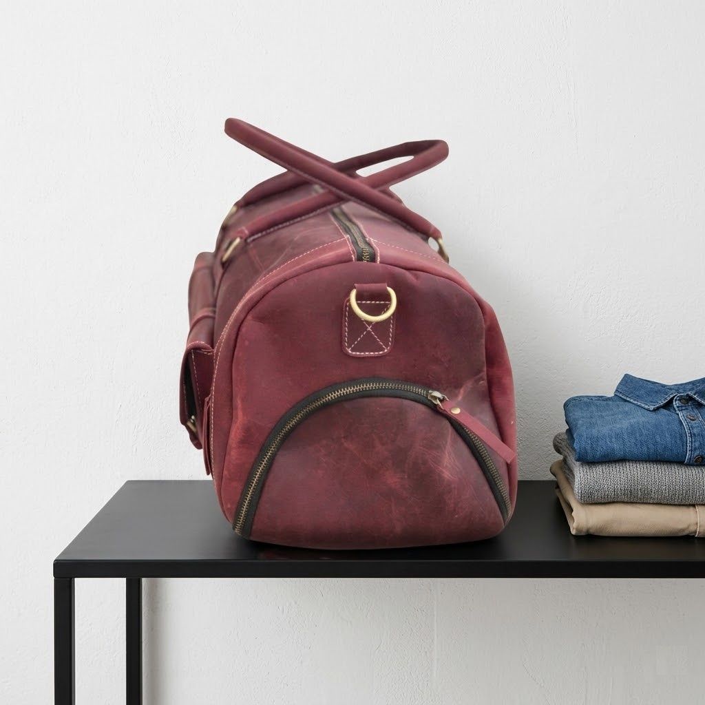 Genuine Leather Travel Duffel Bag Weekend Luggage Buffalo Leather Duffle Bag