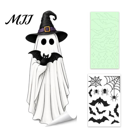 Waterproof Window Stickers Halloween Glow-in-the-Dark Cling, Spooky Ghost Skeleton Glass Sticker, Removable Decor Static Decal for Holiday Party